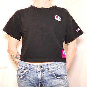 Champion Heritage Reverse Weave Crop Tee Size Small Black
